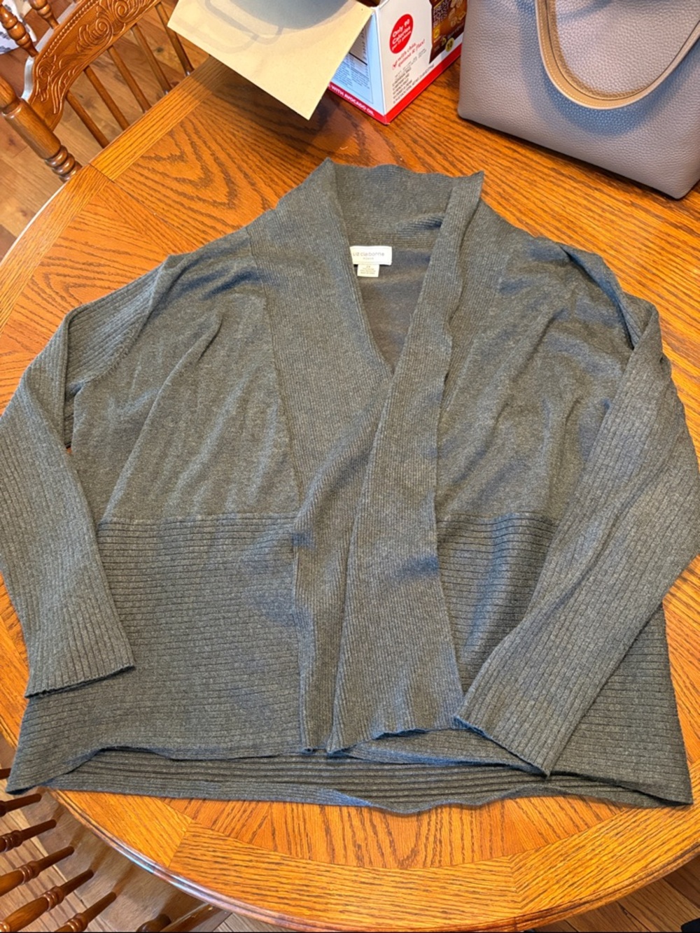 Cozy Liz Claiborne Open Front Cardigan - Gray